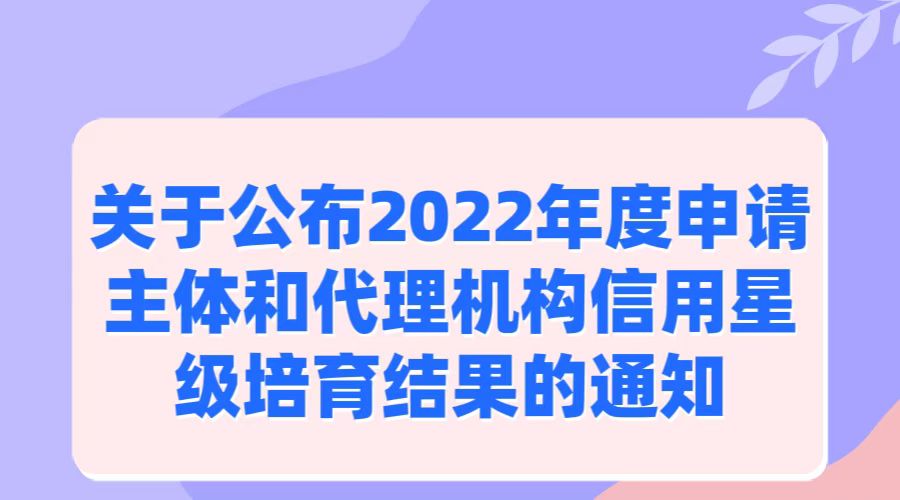 关于公布2022年度申请主体和代理机构信用星级培育结果的通知